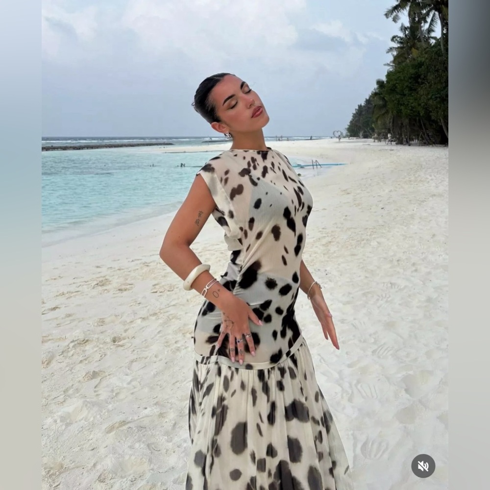ZARA FW24 ANIMAL PRINT VOLUMINOUS MIDI DRESS ZW COLLECTION - Picture 10 of 11